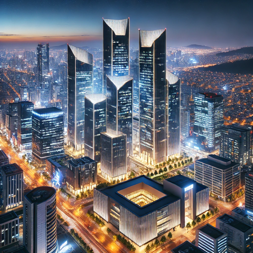 DALL·E 2025-02-10 23.12.37 - A stunning night view of Daejeon city, showcasing modern high-rise office buildings with brig.webp