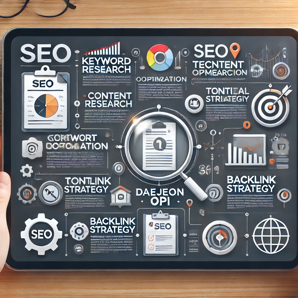 DALL·E 2025-02-10 23.43.57 - A digital infographic displaying an SEO roadmap for ranking first on Google for the keyword &.webp